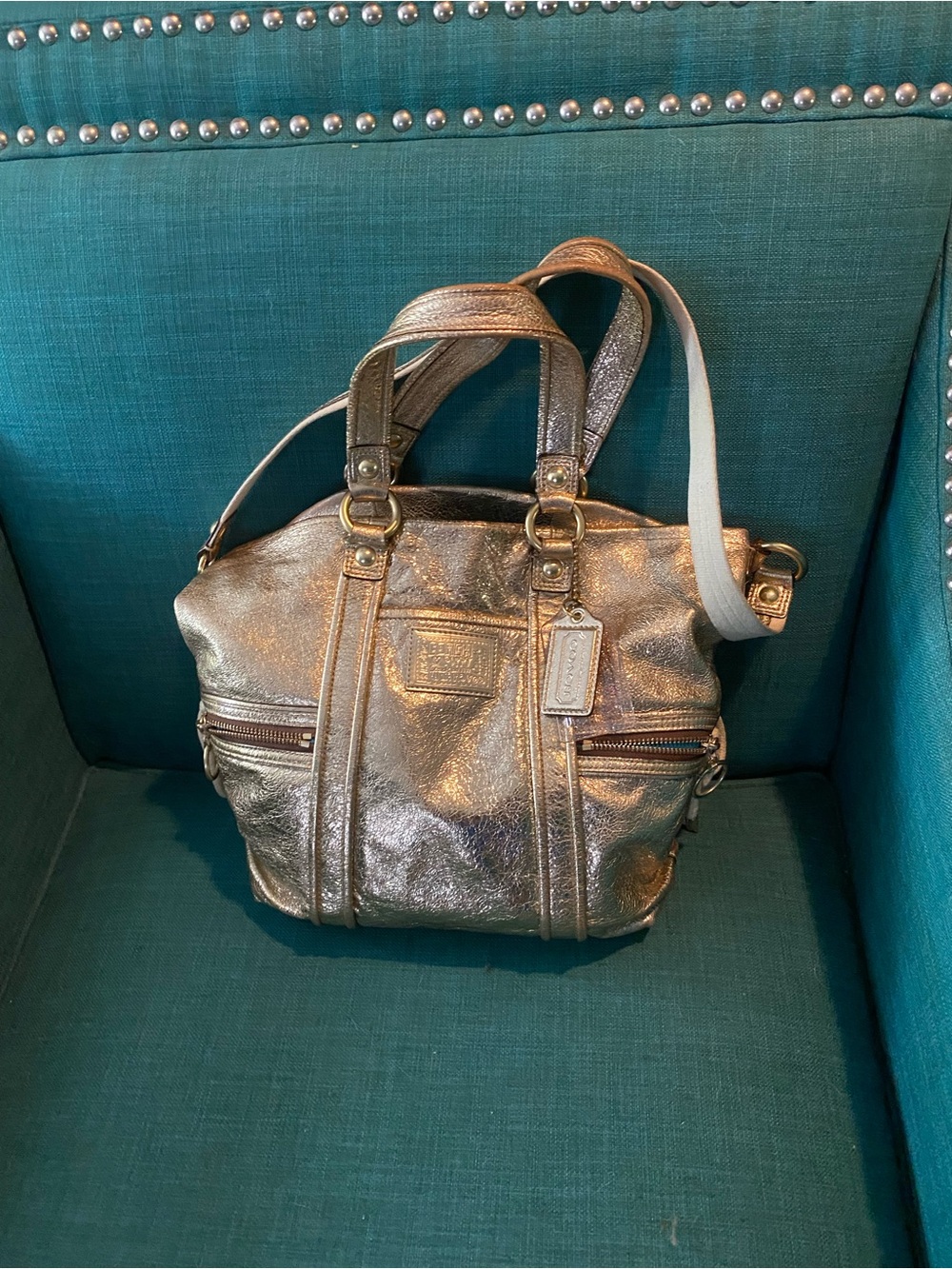 Coach gold c0971-13819 poppy gold metallic satchel